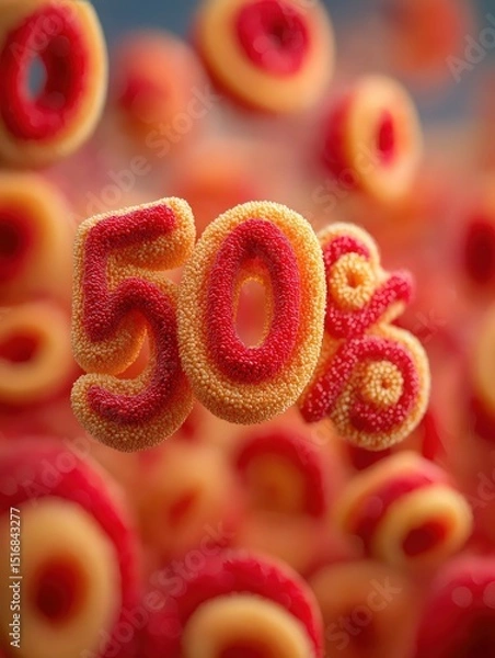 Obraz Colorful candy styled fifty percent symbol on vibrant background