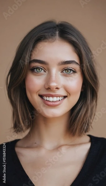 Obraz close-up portrait of a smiling woman with glowing skin