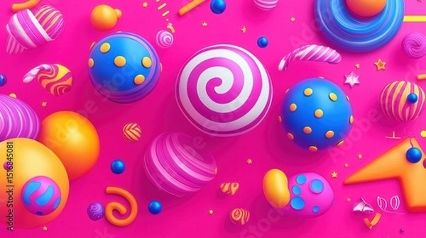 Obraz olorful abstract shapes on vibrant pink background