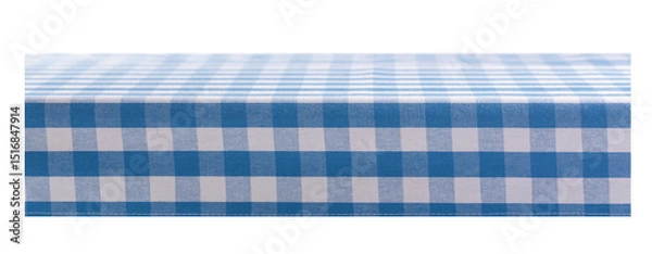 Fototapeta empty table with blue checkered tablecloth isolated on transparent background