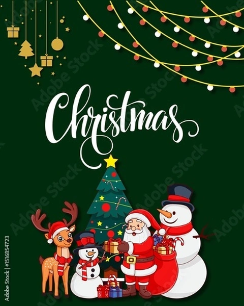 Fototapeta Whimsical Midwinter Christmas Card Design
Playful Christmas-themed image featuring Santa Claus, candy canes, and stockings — suitable for greeting cards or digital media.