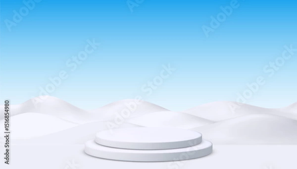 Fototapeta 3D Vector Illustration of Minimalistic Snowy Hills and White Podium