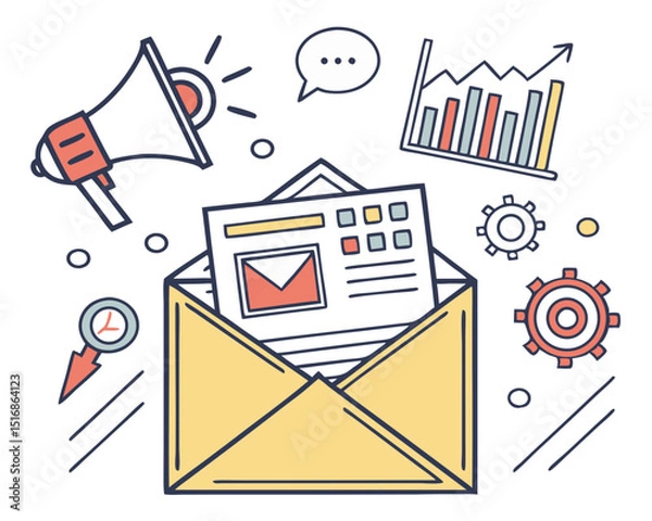 Fototapeta 
Vector illustration concept of email marketing. Creative flat design for web banner, marketing material, business presentation, online advertising. 