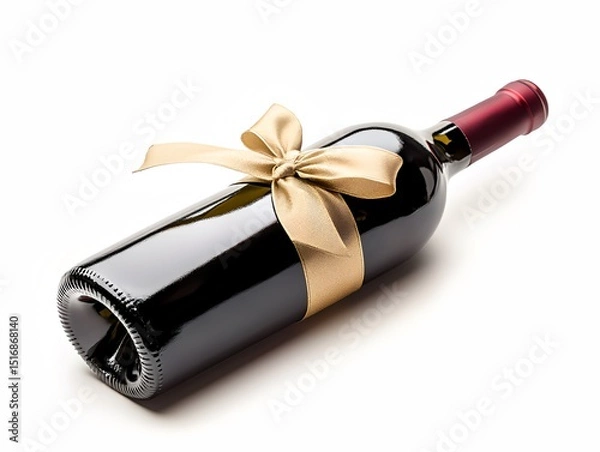 Obraz An elegant bottle of red wine, perfectly wrapped with a beautiful bow, signifying a special gift. It exudes luxury and celebration