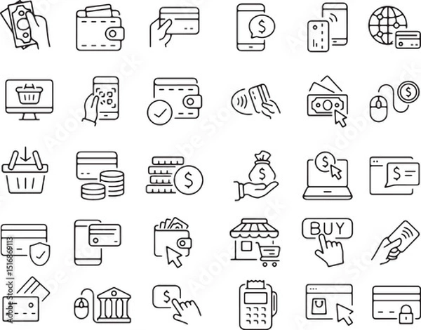 Fototapeta Business and shopping vector icon set with finance, bankin,g and internet symbols