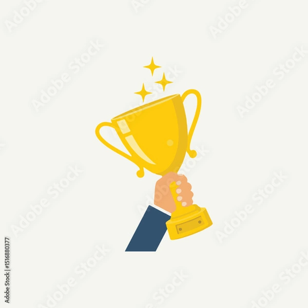 Fototapeta gold cup with a trophy, Winner Holding Trophy – Victory and Achievement Concept Illustration
