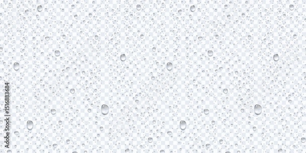 Obraz Water rain or shower drops seamless border isolated on transparent background. Realistic pure droplets condensed texture. Vector clear vapor bubbles on window glass surface