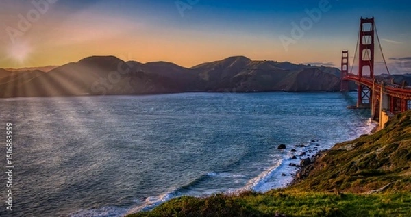 Obraz Sunset rays on golden gate bridge.