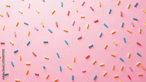 Fototapeta trendy pattern of colorful sprinkles for background of design banner, poster, flyer, card, postcard, cover, brochure over pink