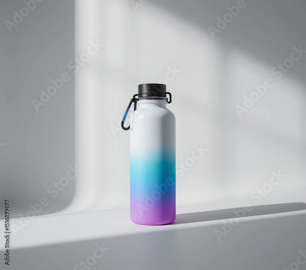 Fototapeta Ombre water bottle with carabiner on white background