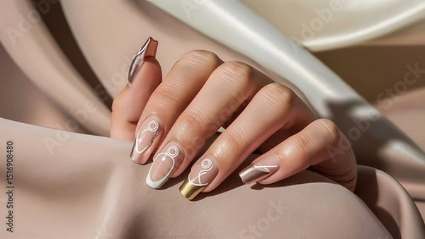Obraz Minimalist Nude Nail Art: Soft Chrome Foil 