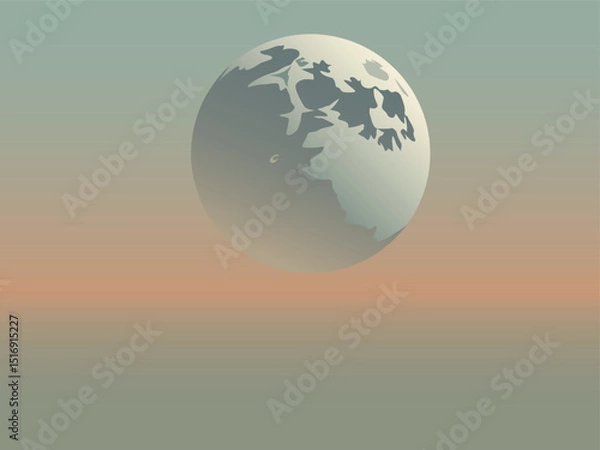 Obraz Color vector illustration of atmospheric landscape, sky filled with colors of dawn and fantastic fairy planet hanging in the atmosphere, For creating inspiring natural compositions