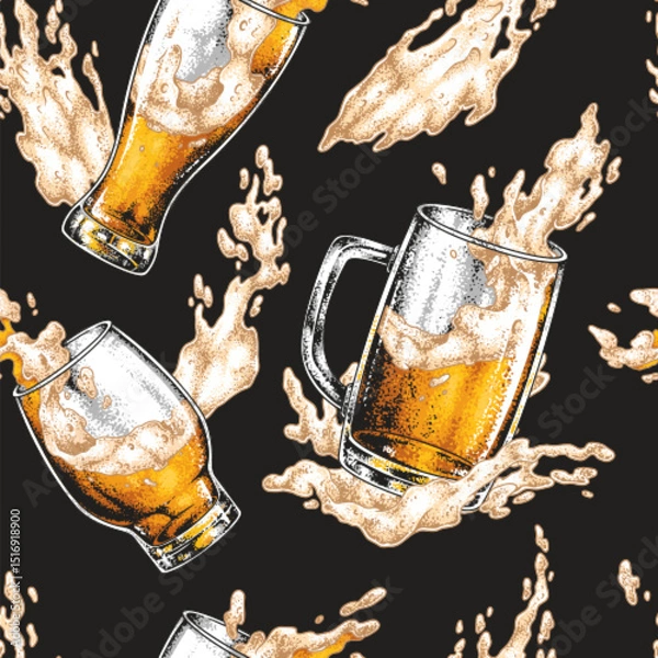 Obraz Colorful pattern of beer glasses with splashes