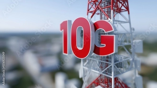 Obraz Advanced 10g cellular tower with red antenna for high-speed communication
