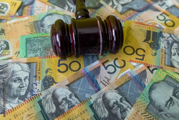 Fototapeta judge gavel and australian money aud Aussie currency