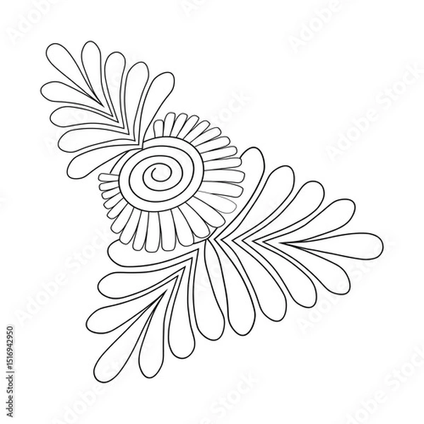 Fototapeta An illustration of a vectors different type of  flowers, traditional and cultural alpona design in continuous line art drawing style.