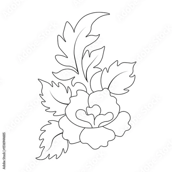 Fototapeta An illustration of a vectors different type of  flowers, traditional and cultural alpona design in continuous line art drawing style.