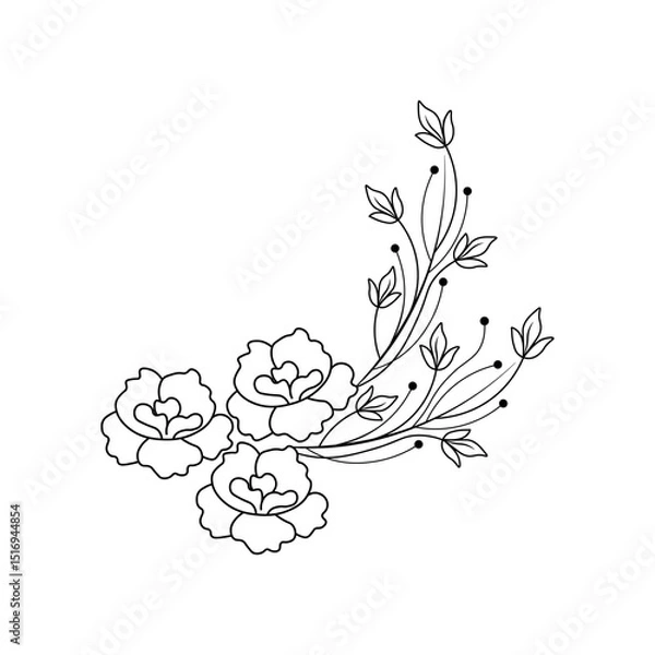 Fototapeta An illustration of a vectors different type of  flowers, traditional and cultural alpona design in continuous line art drawing style.