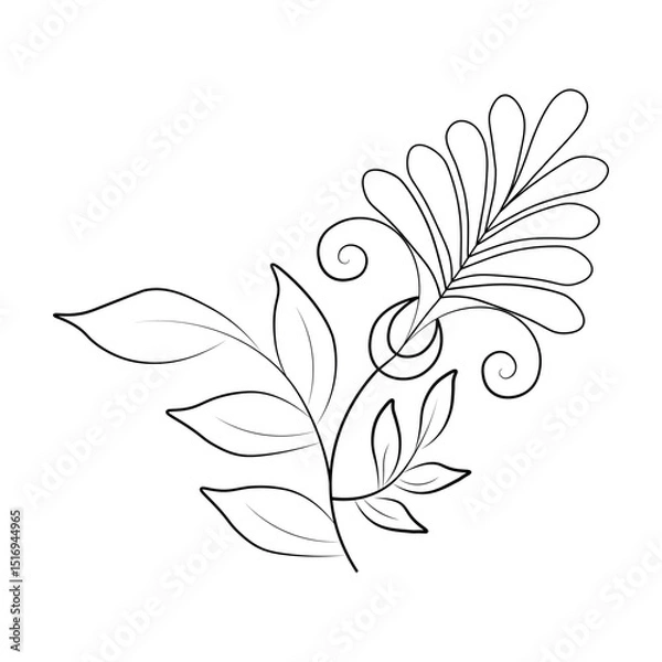 Fototapeta An illustration of a vectors different type of  flowers, traditional and cultural alpona design in continuous line art drawing style.