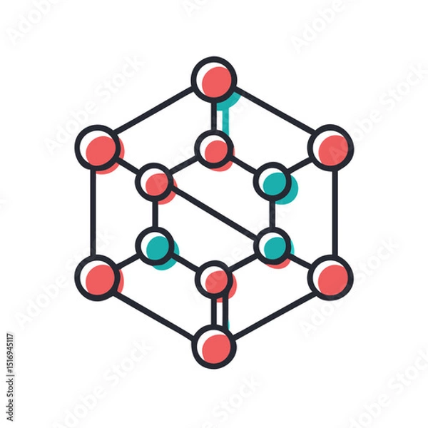 Obraz Abstract geometric pattern with connected dots in red and teal  