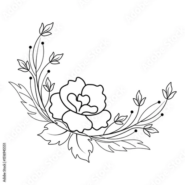 Fototapeta An illustration of a vectors different type of  flowers, traditional and cultural alpona design in continuous line art drawing style.