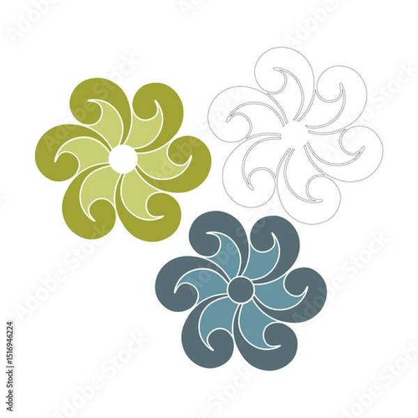 Fototapeta An illustration of a vectors different type of  flowers, traditional and cultural alpona design in continuous line art drawing style.