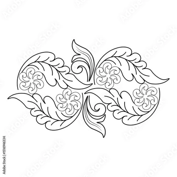 Fototapeta An illustration of a vectors different type of  flowers, traditional and cultural alpona design in continuous line art drawing style.