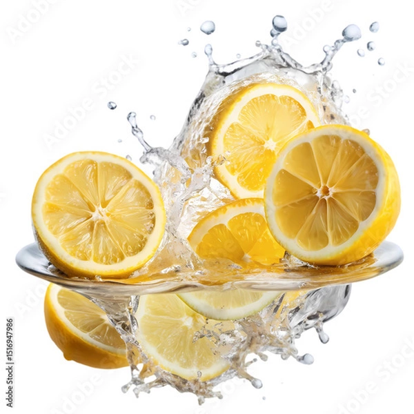 Fototapeta Refreshing Lemon Slices and Water Splash