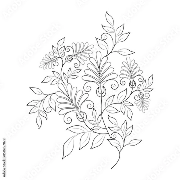 Fototapeta An illustration of a vectors different type of  flowers, traditional and cultural alpona design in continuous line art drawing style.