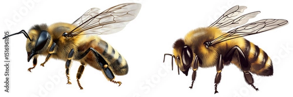 Fototapeta Honey bee, isolated on a transparent background. 