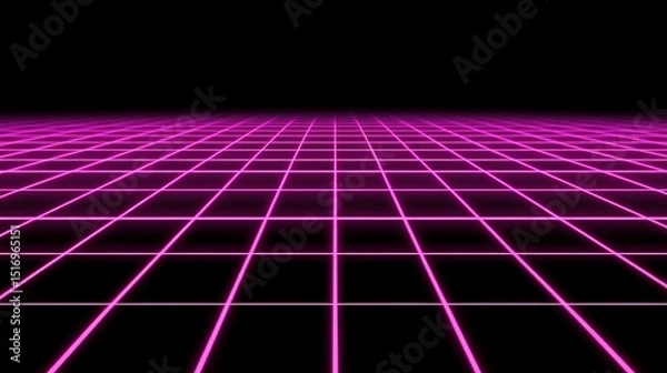 Fototapeta Retro grid floor, glowing pink