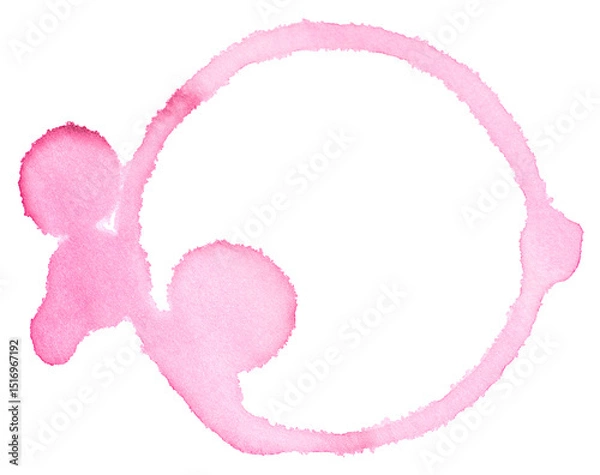 Fototapeta Red wine stain isolated on a white background, top view. Red wine ring and drops.