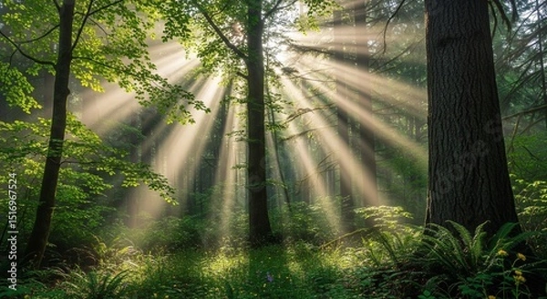 Fototapeta rayons du soleil dans une forêt