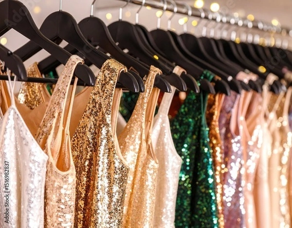 Fototapeta Sparkling Dresses on a Rack: A glamorous selection for special occasions.
