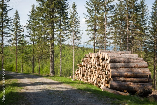Obraz Logged Timber Stack - Karkonosze National Park