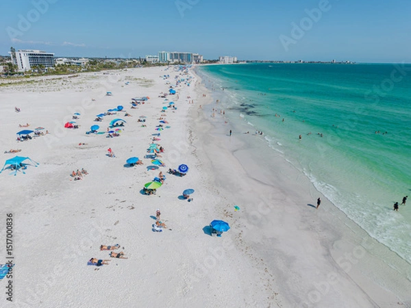 Fototapeta Beautiful aerial view of Sarasota, the magnificent white sand beach, and its iconic St. Armands Circle
