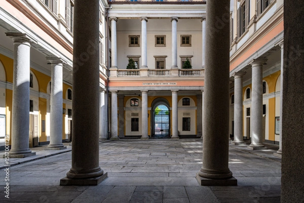 Obraz Lugano. Switzerland. Beige Yellow Walls with Arched Windows and Columns.