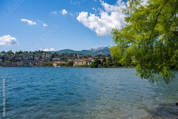 Obraz Lugano town on Lake Lugano, Province of Como, Lombardy, Italy, Europe