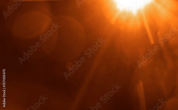 Obraz Sun rays with bokeh on orange sky background. Modern summer picture with a sunburst sunbeams. Bright sunny vector illustration. Abstract colorful banner template. Dazzling sunshine sun rays with bokeh