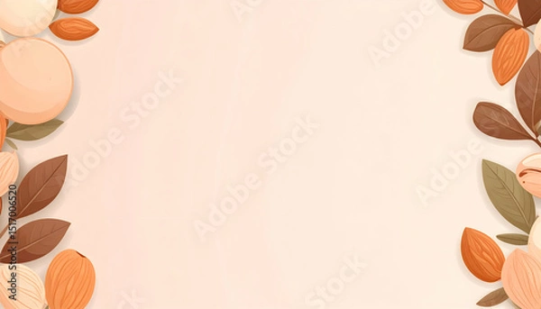 Fototapeta Almond and Leaf Border on a Peach Background