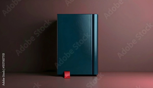 Fototapeta Dark Blue Notebook with Red Ribbon on Maroon Background