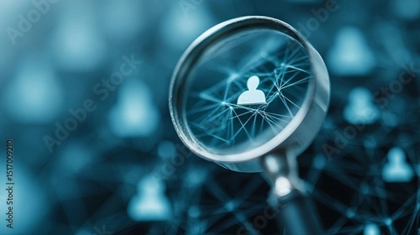 Obraz Magnifying Glass Network Connections Abstract Blue Digital Person Icon Search Technology Business Concept Background Image Illustration Design Modern Graphic web data    