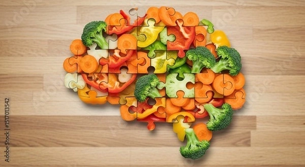 Obraz Brain Made of Colorful Vegetables Concept For Healthy Eating Brain Boosting Food On Table