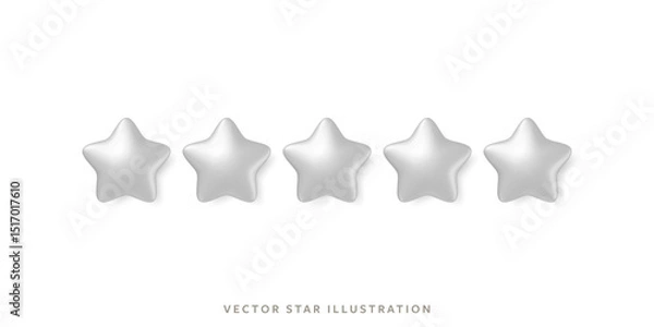 Fototapeta Five glossy silver stars without rating in row for customer review high quality rating system. 3d realistic vector 5 gray star object for feedback, service evaluations in mobile or product rating