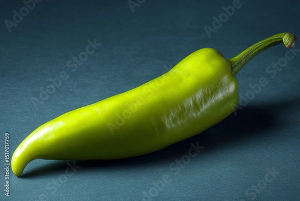 Fototapeta Green pepper on dark background, showcasing vibrant color and smooth texture, representing freshness and healthy food