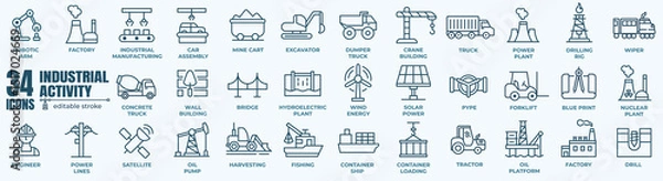 Obraz Industry and production line icons collection. Factory, energy, manufacture, tools icons. Editable line vector icons