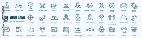 Obraz Set of video games, arcade gaming, technology, gadget, esport. Vector icons.