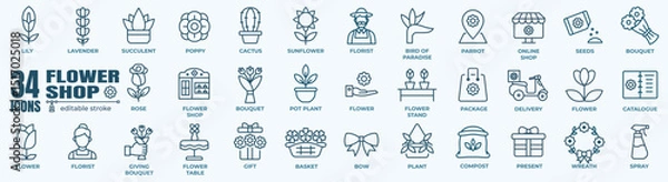 Obraz Flower shop line icons collection. Editable line