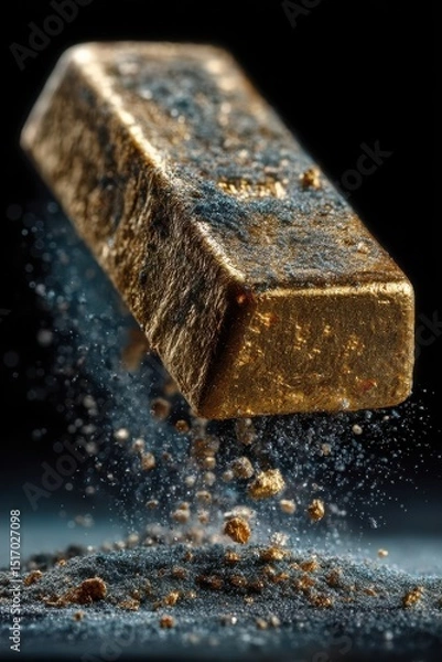 Fototapeta A golden bar dropping onto a field of glittering golden particles