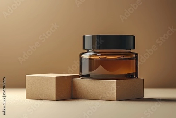 Fototapeta Elegant glass cosmetic jar on a box with warm natural shadows